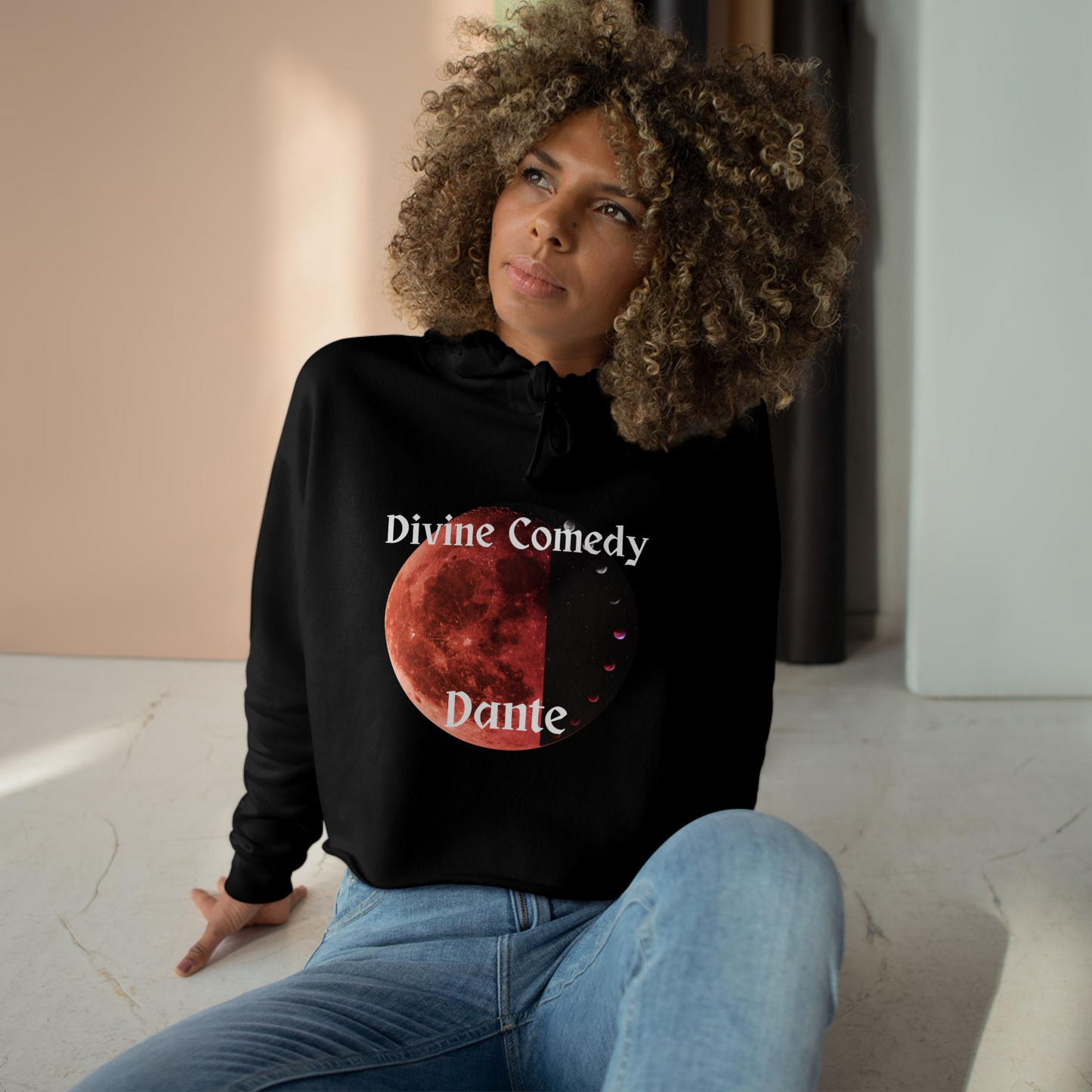 Divine Comedy Dante Moon Crop Hoodie — Literary Gothic Graphic Crop Sweatshirt