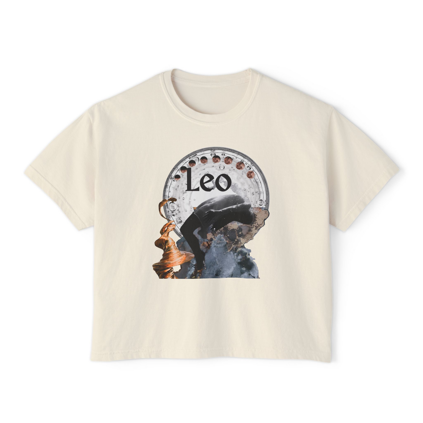 Leo Zodiac Boxy Tee — Women's Astrological Moon Phase Shirt