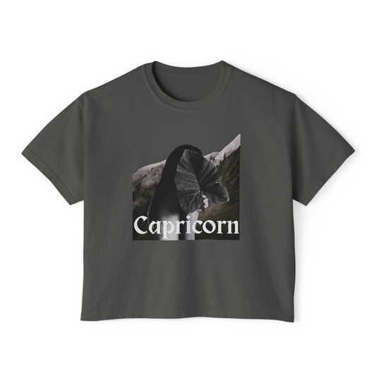 Capricorn Goat Graphic Tee — Women's Astrological Boxy T-Shirt