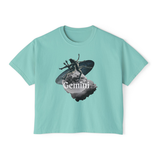 Gemini Zodiac Women's Boxy Tee — Astrological Twin Star Graphic