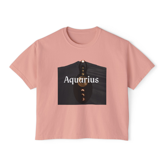 Aquarius Zodiac Boxy Tee — Women's Astrological Moon Phase Shirt