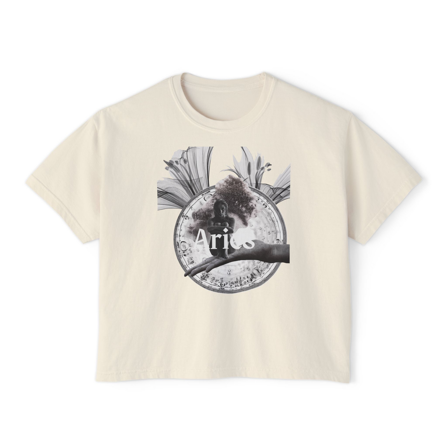 Aries Graphic Boxy Tee — Astrological Sun Sign Shirt for Women