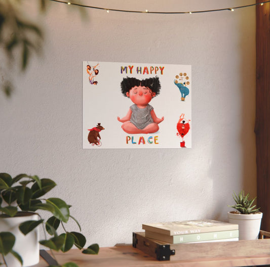 My Happy Place Poster, Textured Watercolor Art for Home Decor, Gift for Kids, Nursery Wall Art, Mindfulness Decor