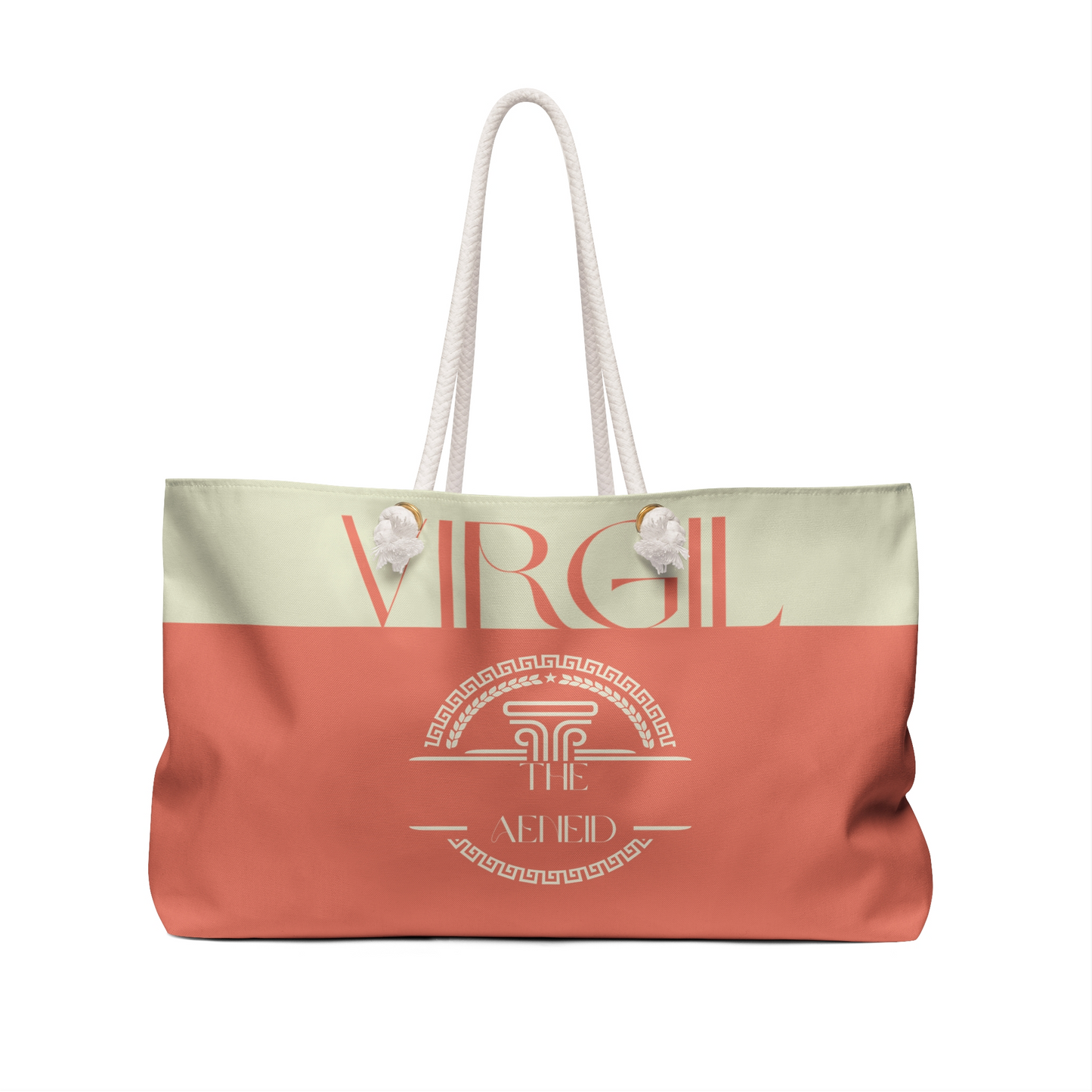 Virgil Monogram Weekender Bag — Coral & Cream Travel Tote