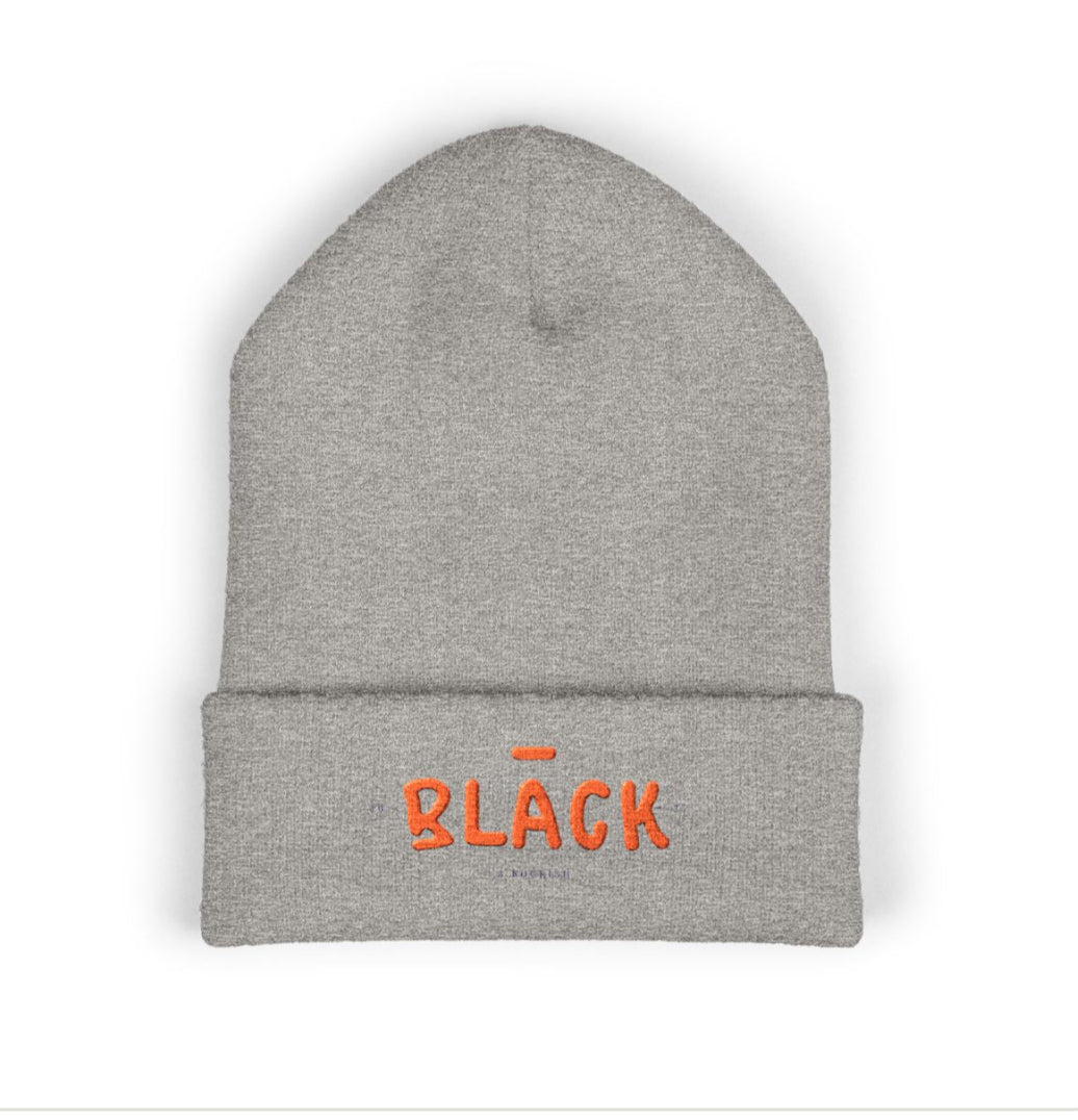Embroidered "BLÄCK" Cuffed Beanie — Minimal Streetwear Knit Hat